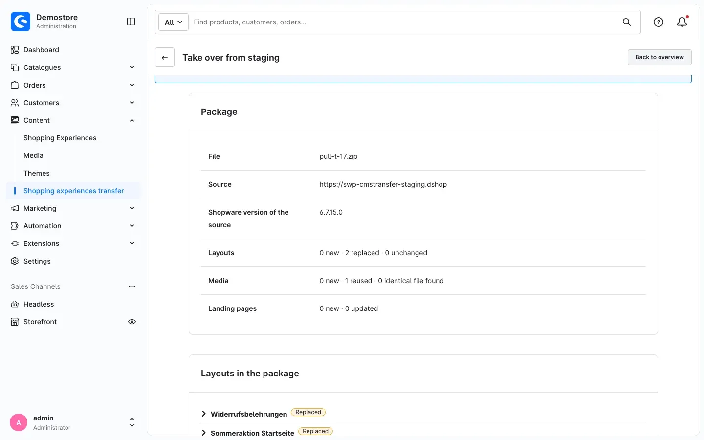 Preview of the fetched package