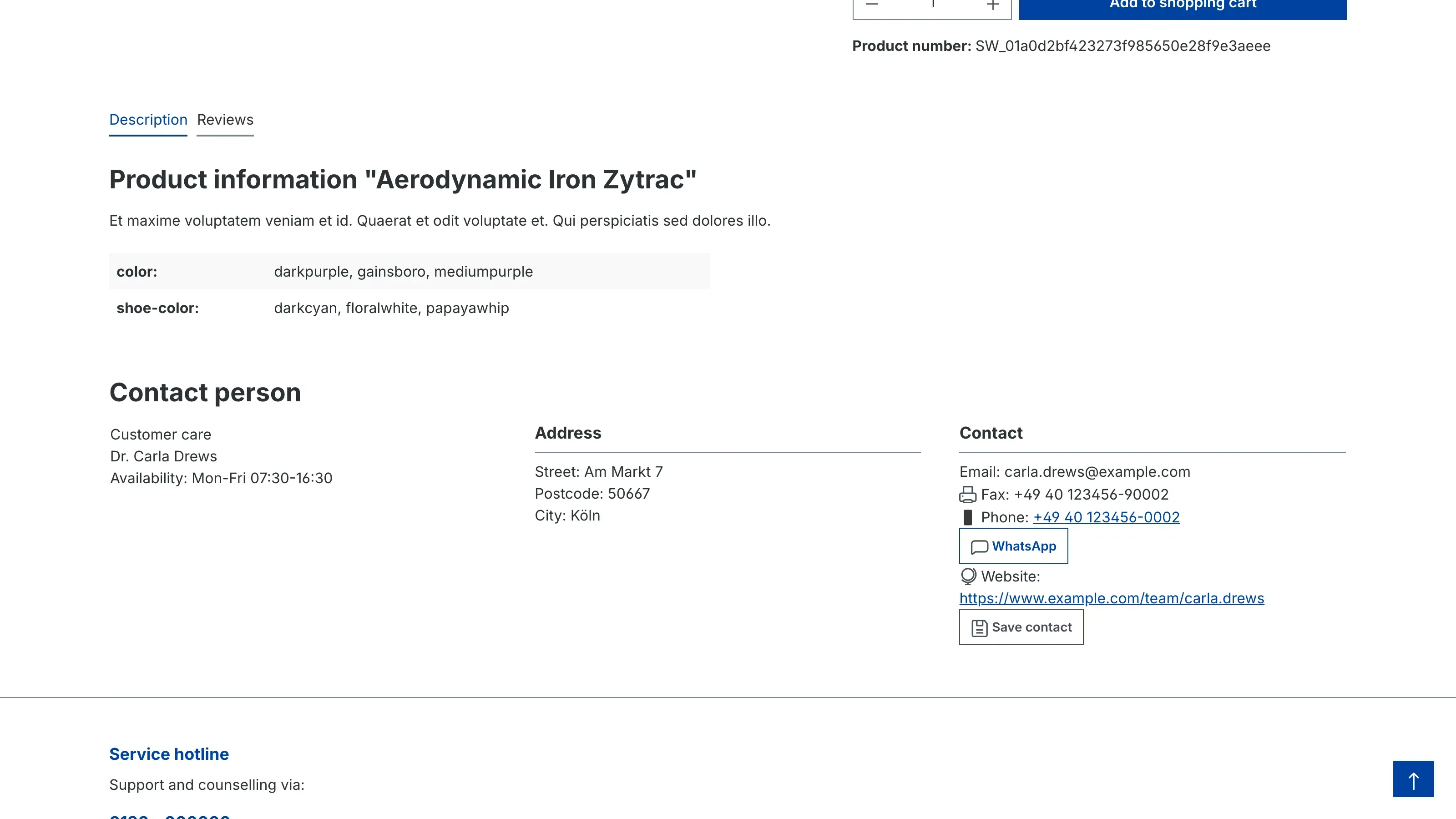 Output on the product page