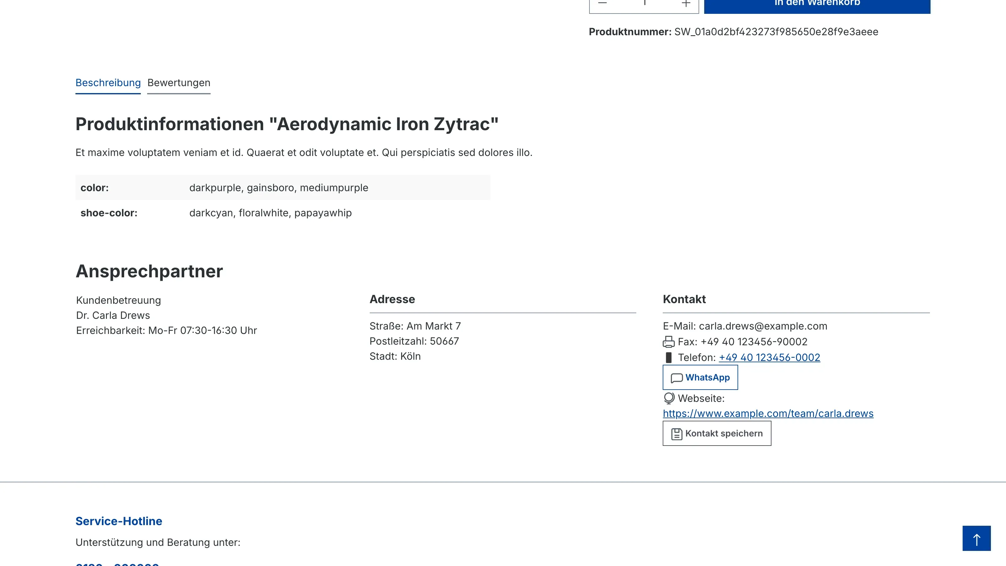 Ausgabe auf der Produktseite