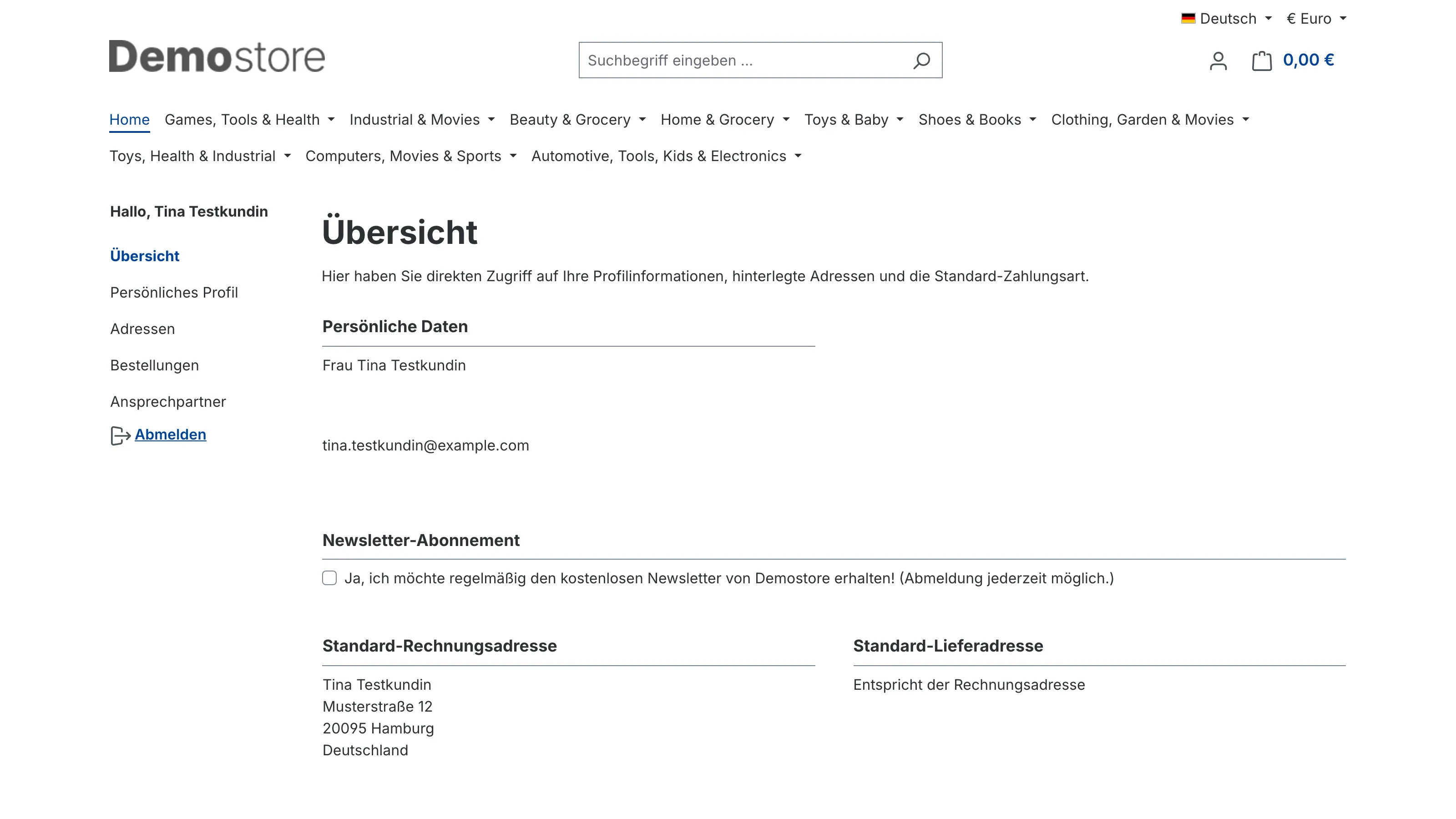 Der Menüeintrag im Kundenkonto