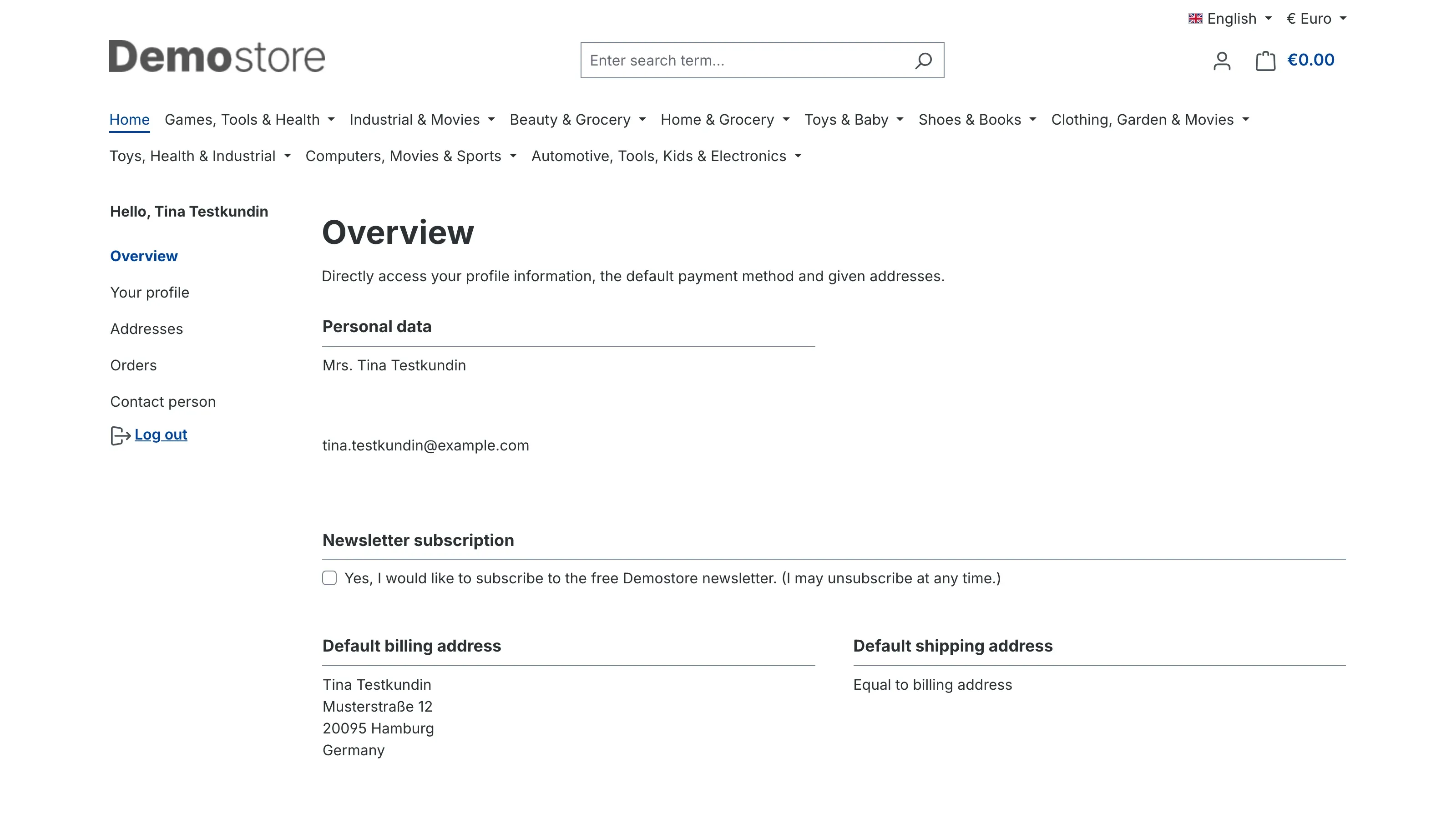 The menu entry in the customer account