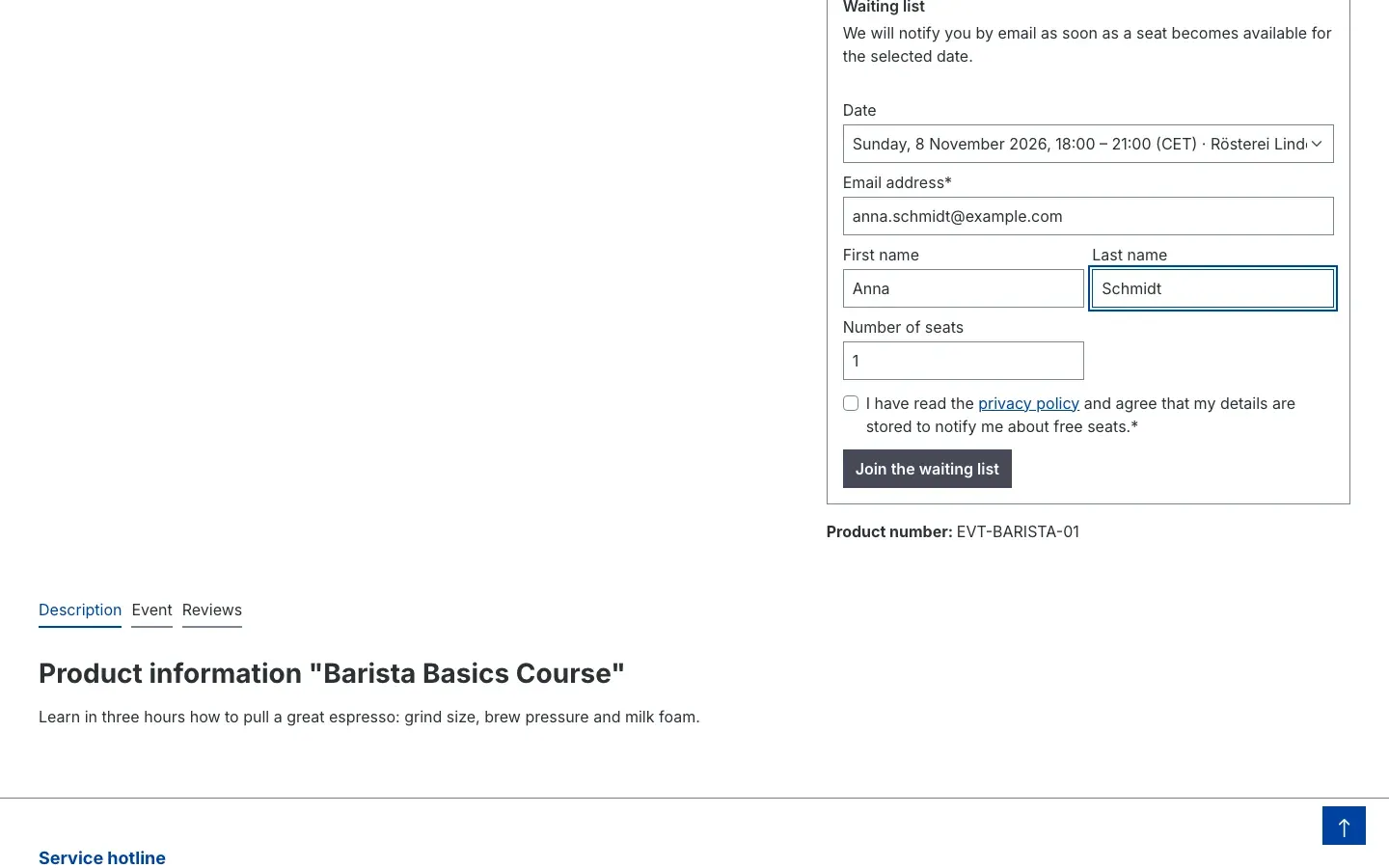 Waiting list form in the store