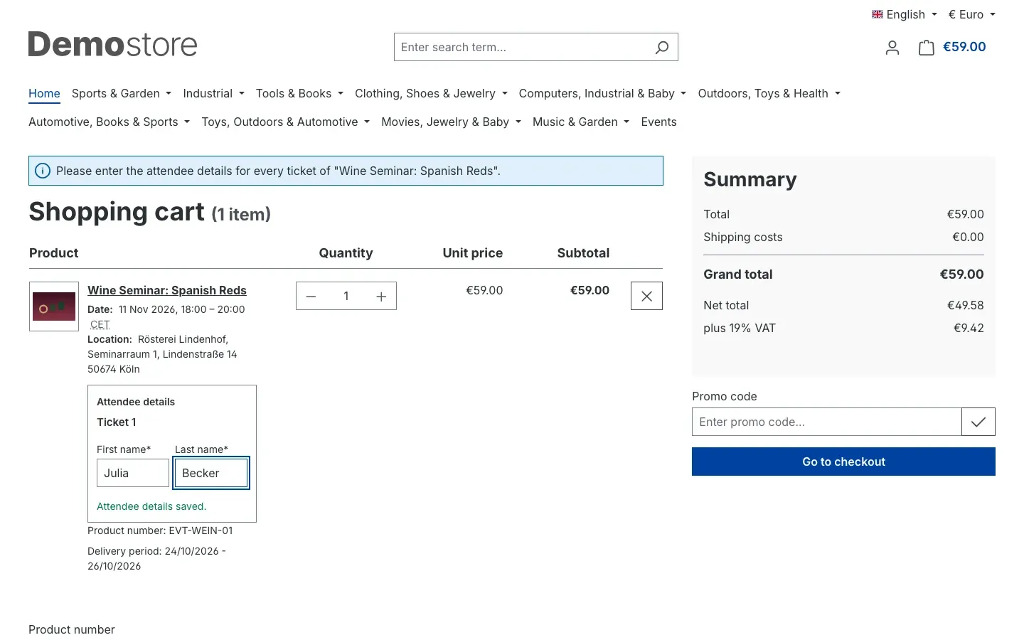 Cart with attendee details