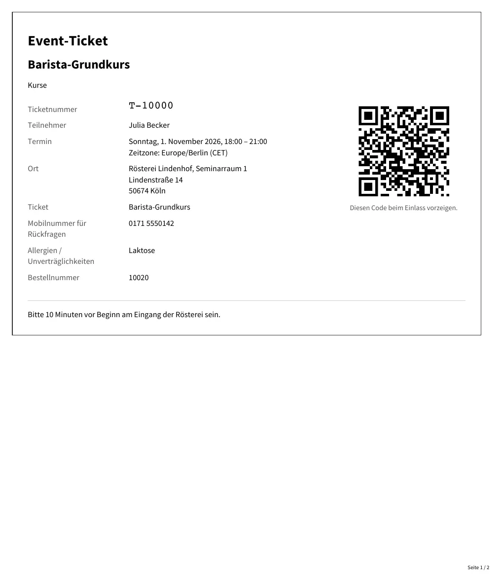 Ticket PDF with QR code