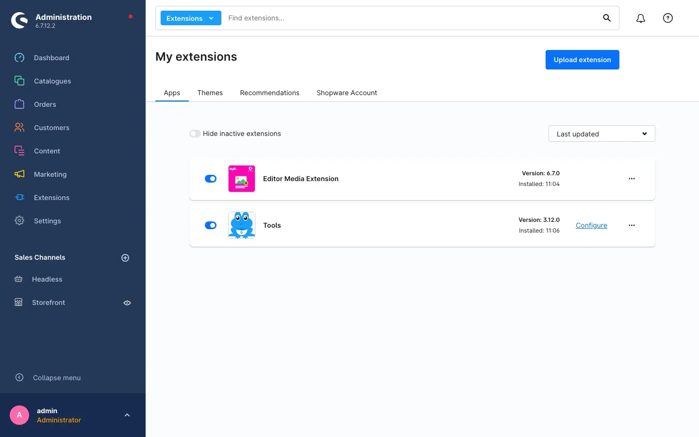 Extensions: Editor Media Extension installed and active