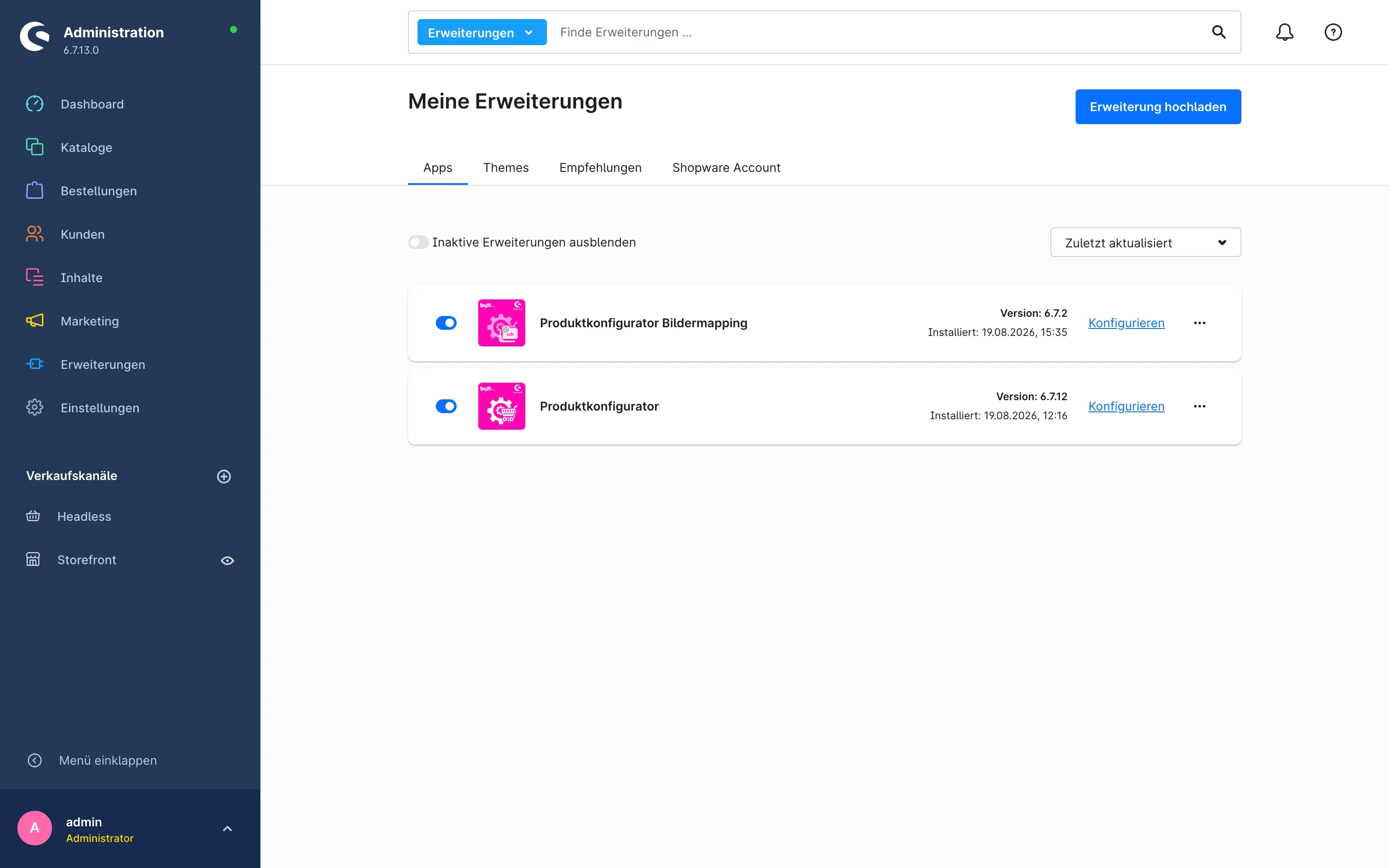Meine Erweiterungen mit beiden Plugins
