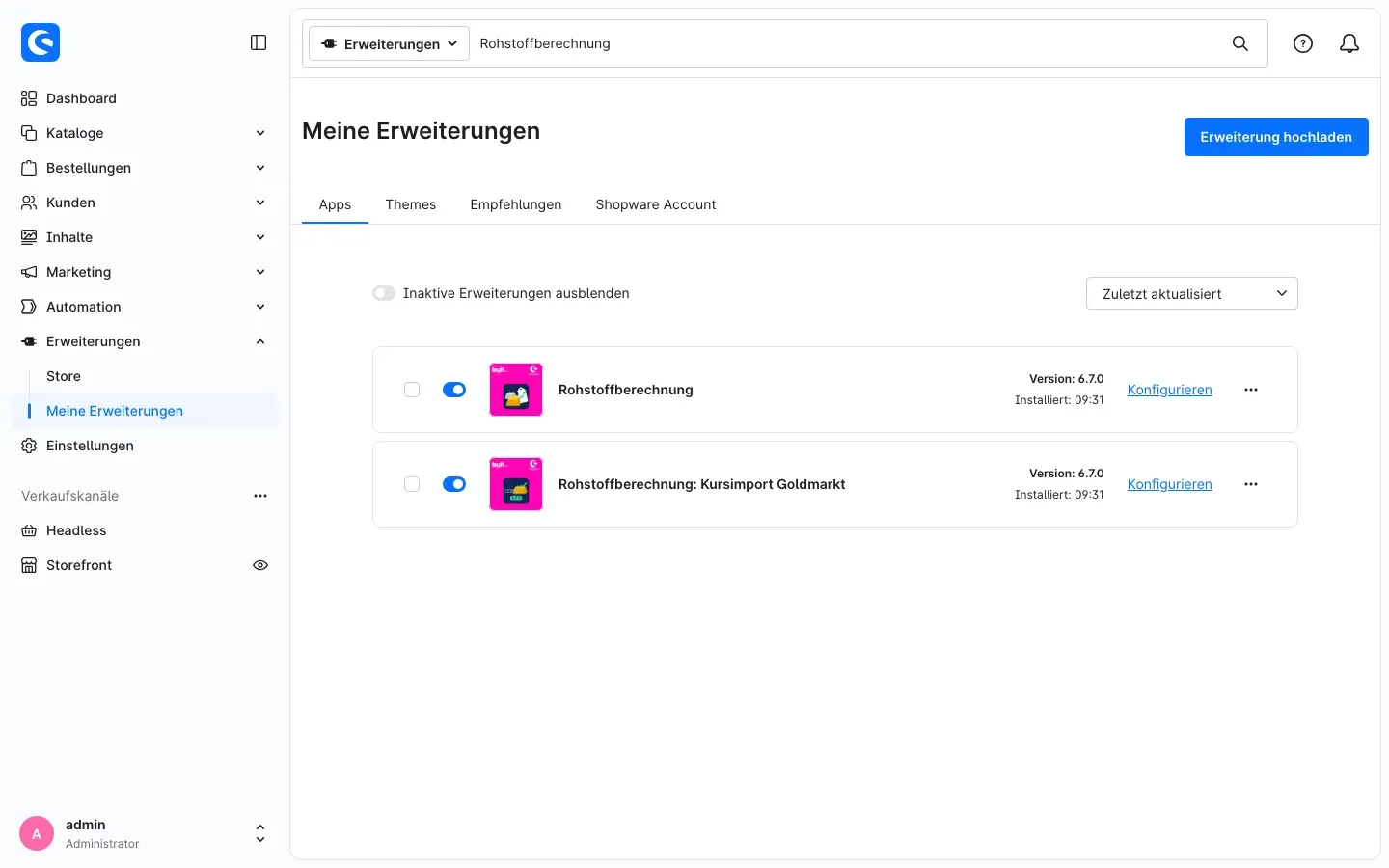 Meine Erweiterungen mit beiden Plugins