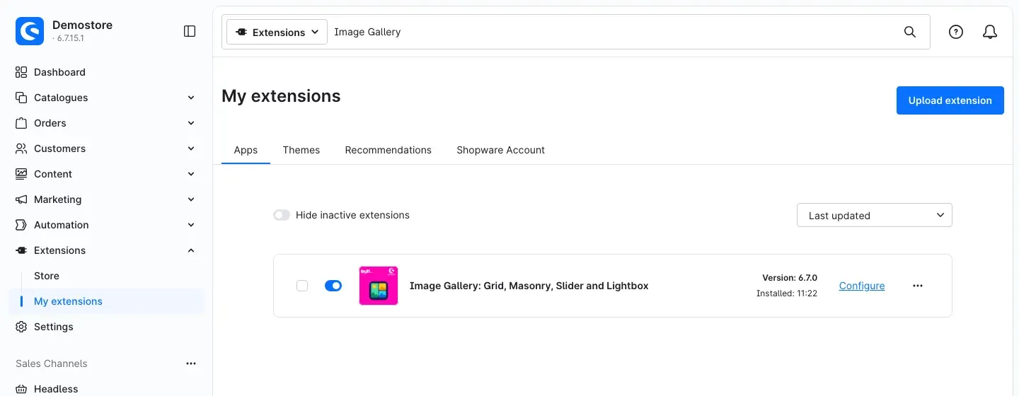 The plugin in My extensions, installed and active