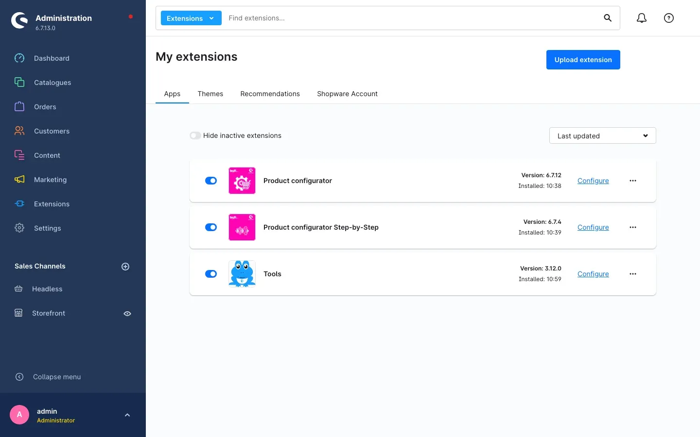 Plugin listed under "My extensions", installed and active