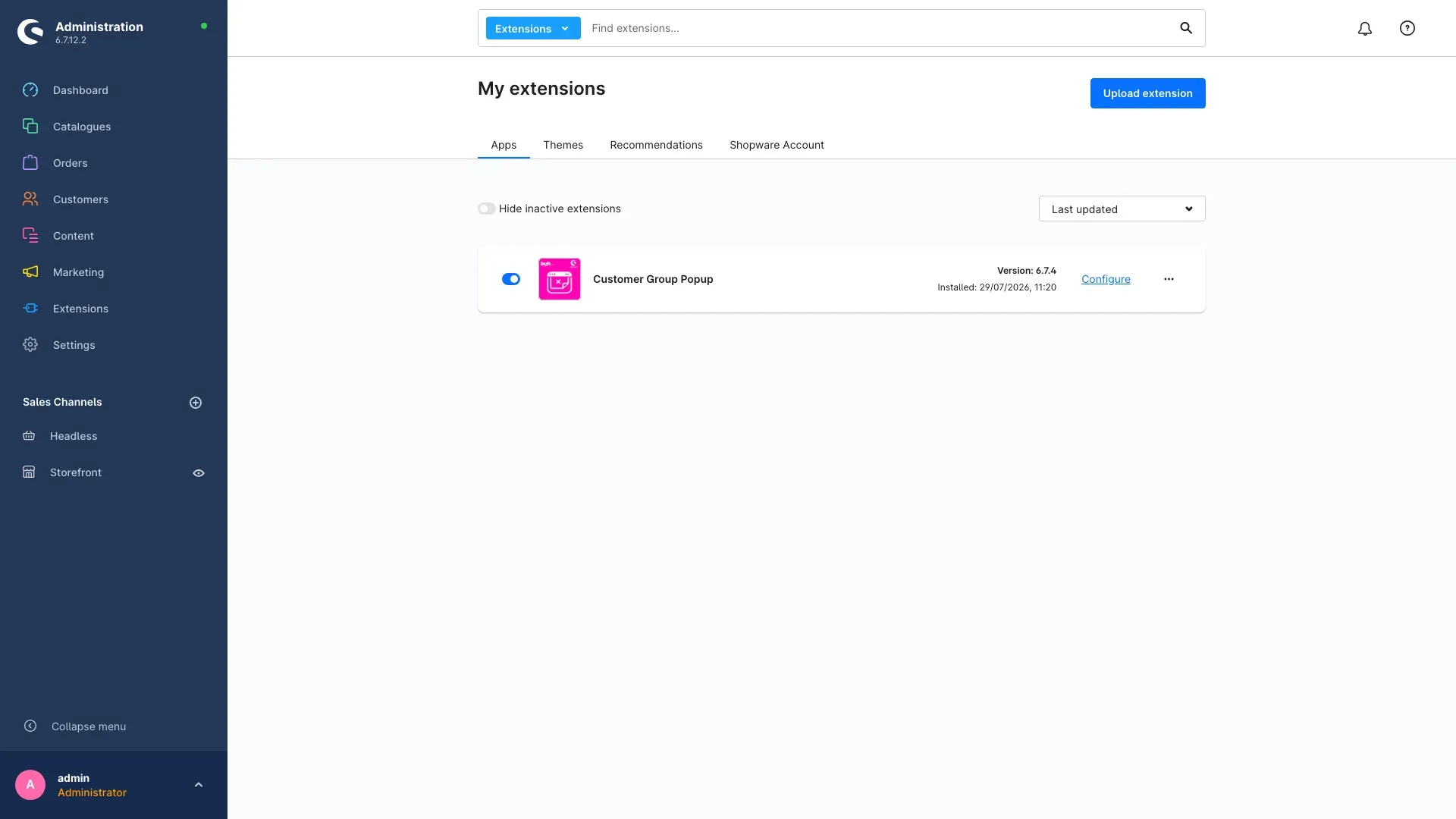 The plugin in the extension overview