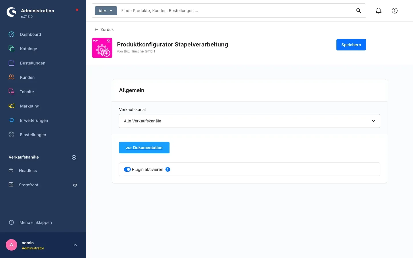 Einstellungsseite des Plugins mit dem Schalter „Plugin aktivieren"
