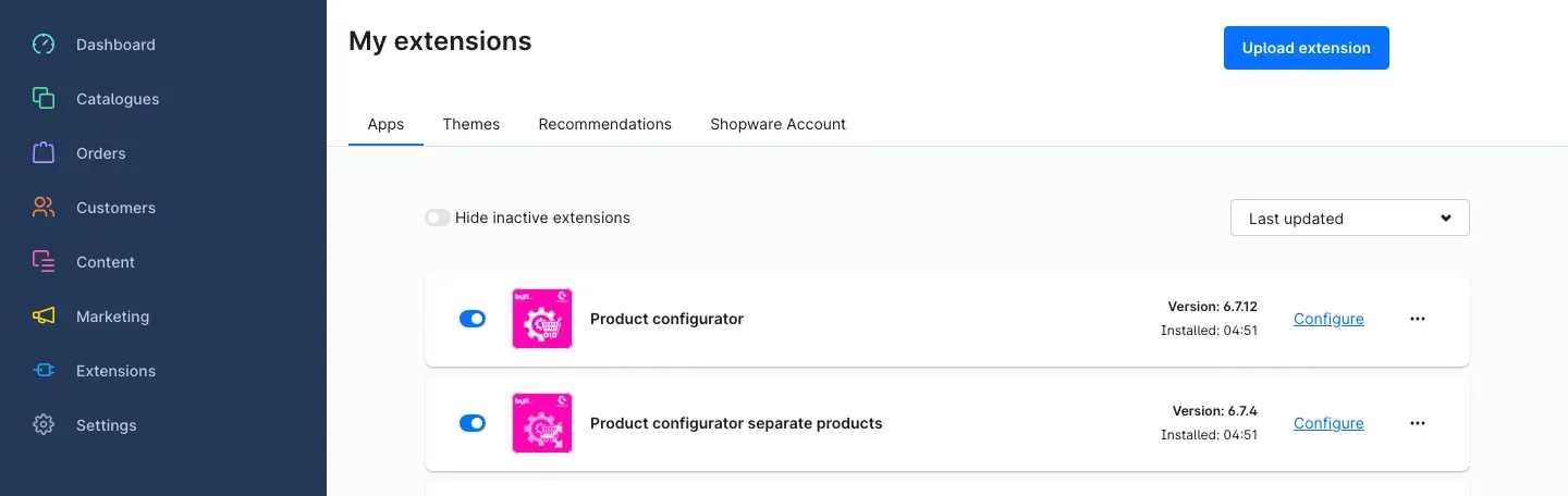 My extensions with the add-on installed and active