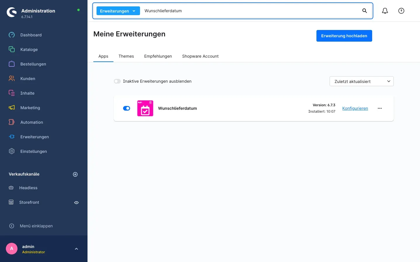 Erweiterung installiert und aktiv