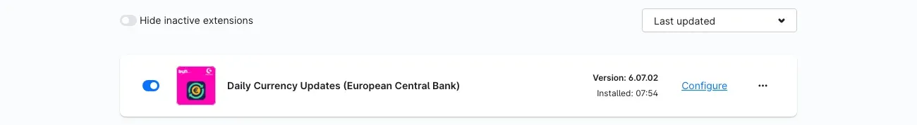The plugin in the "My extensions" list — installed and active
