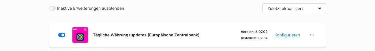 Das Plugin in der Liste „Meine Erweiterungen" — installiert und aktiv