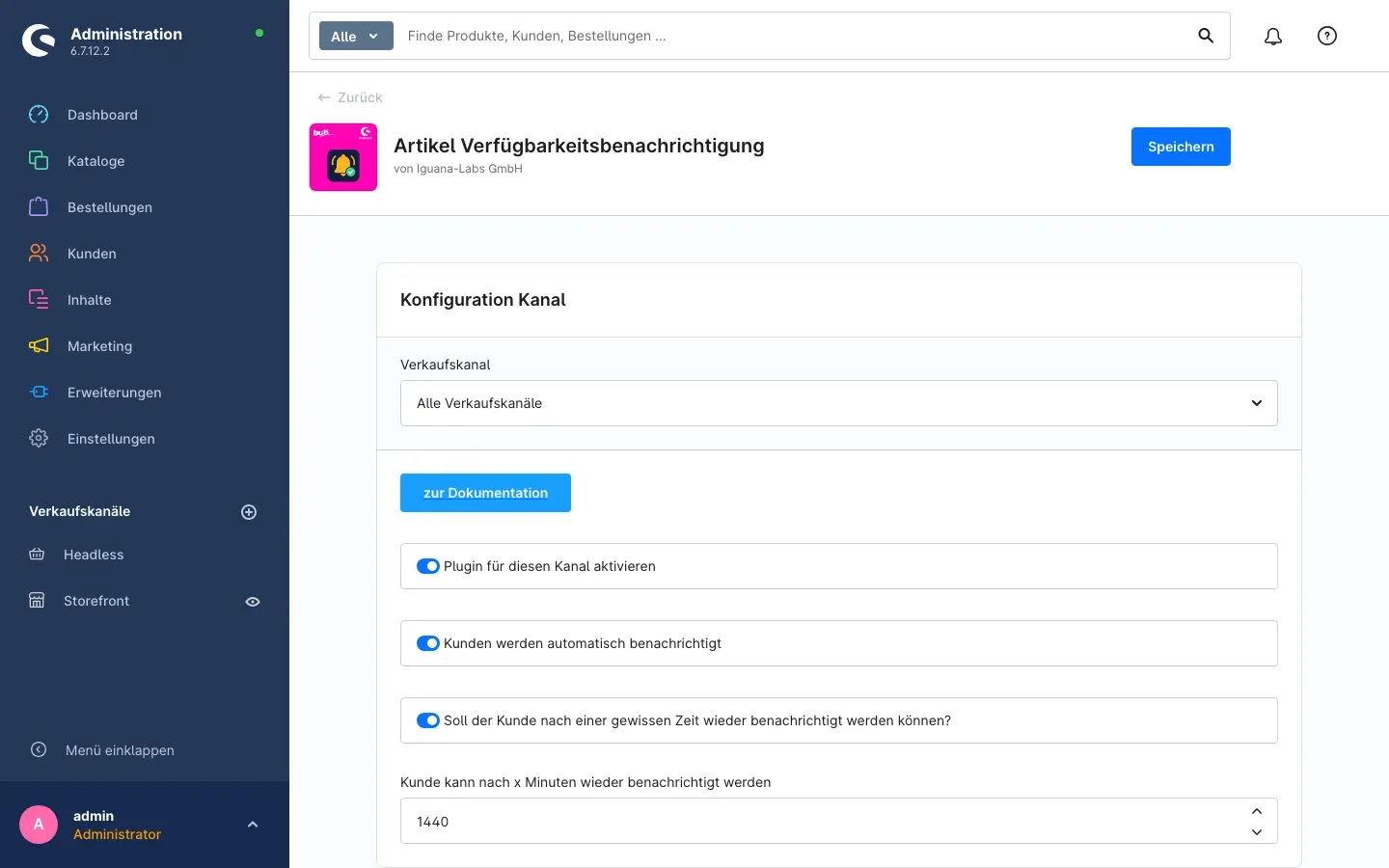 Konfiguration des Plugins im Verkaufskanal