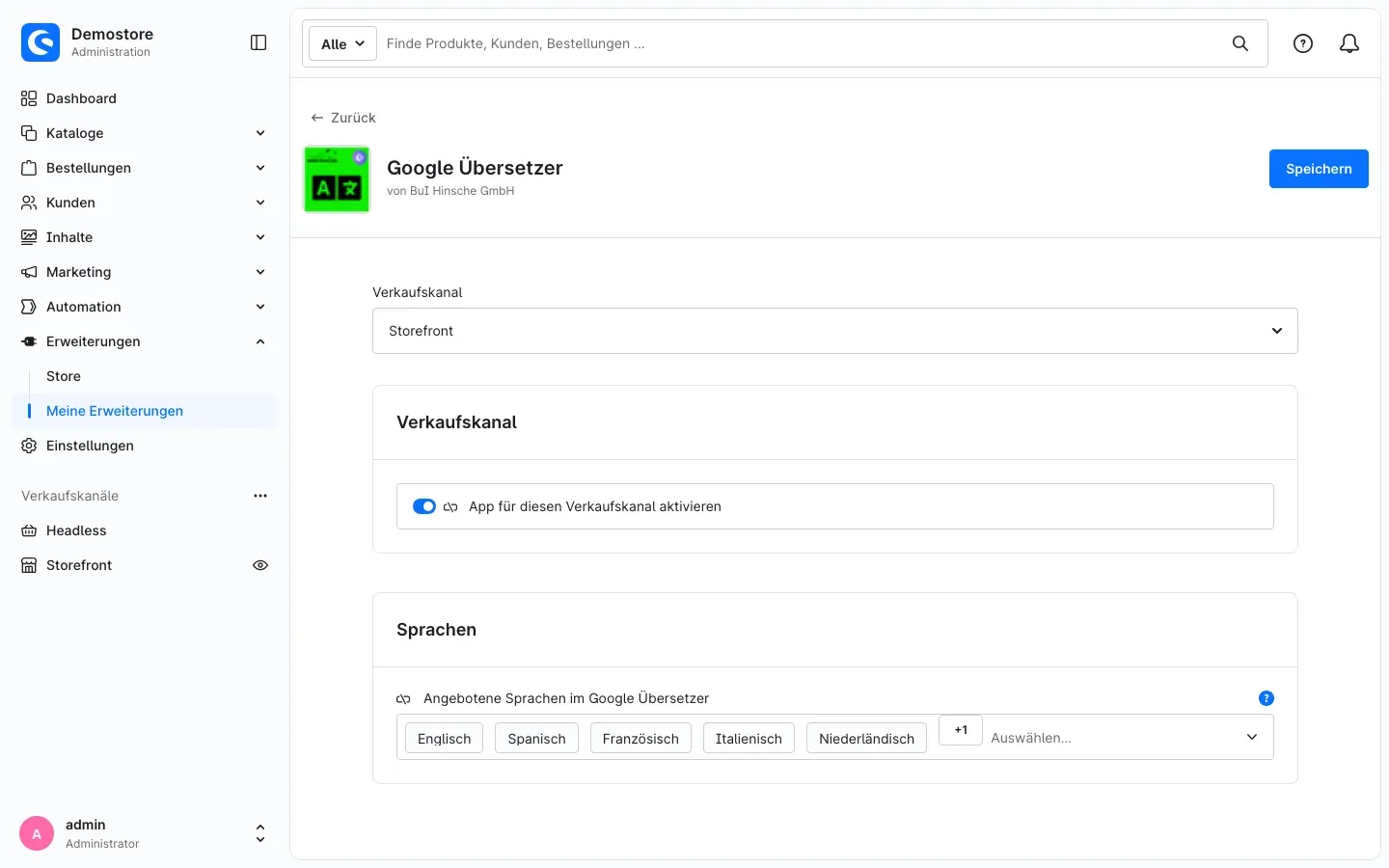 Konfiguration der App für den Verkaufskanal Storefront