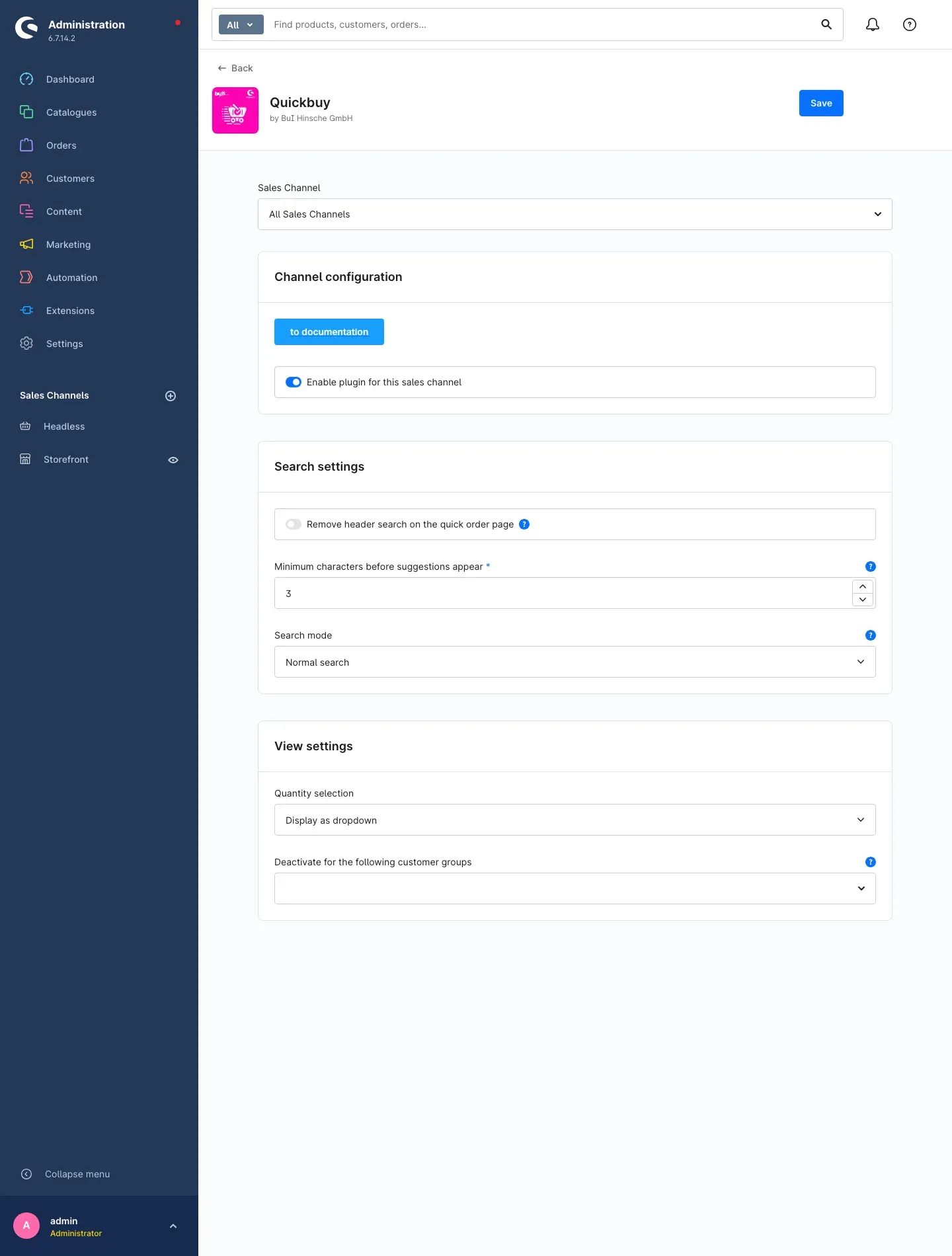 Quickbuy configuration page with all three sections