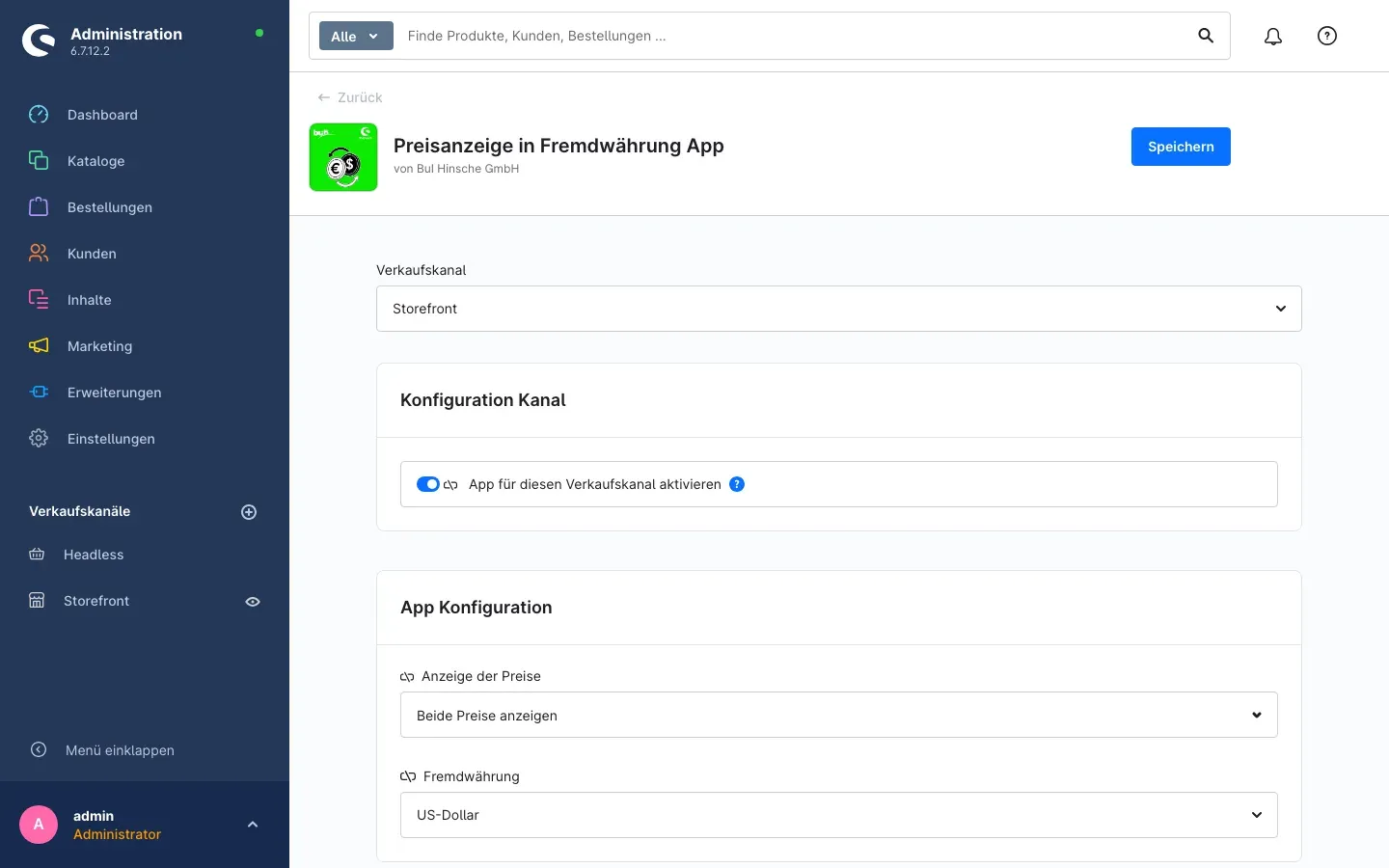 Konfigurationsseite der App