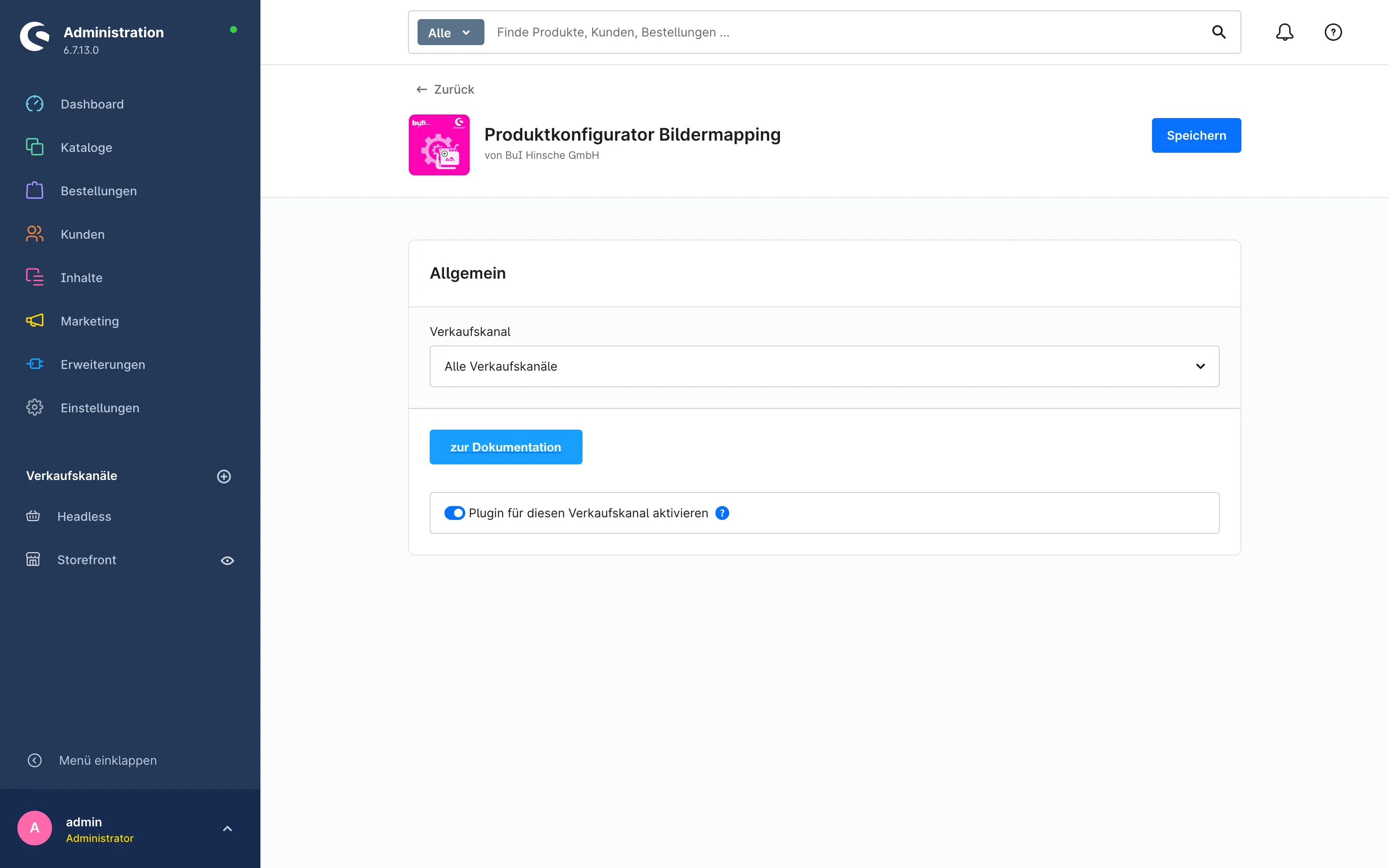 Konfigurationsseite des Plugins
