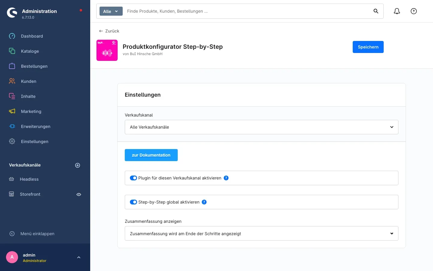 Konfigurationsseite des Plugins