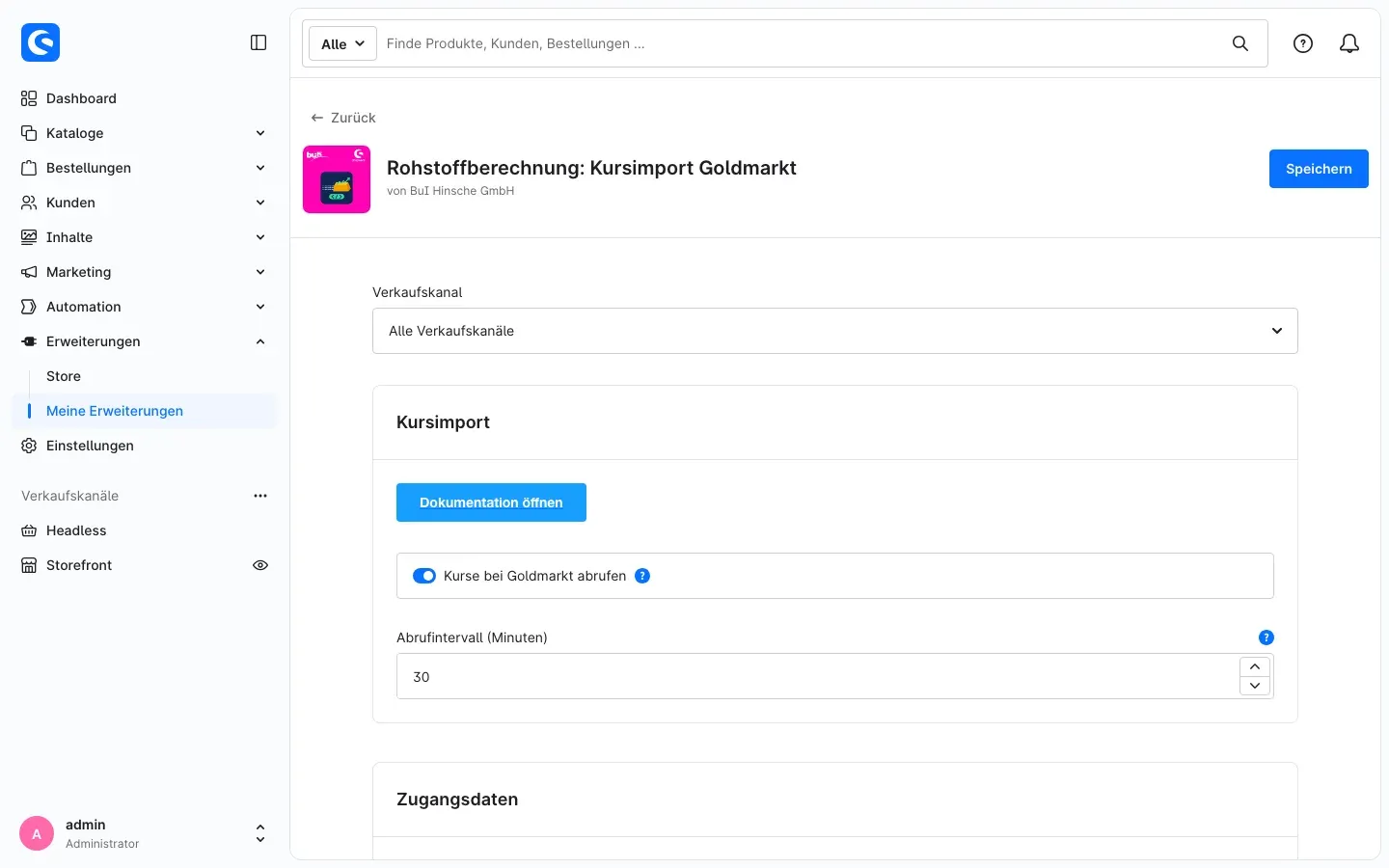 Konfigurationsseite des Plugins