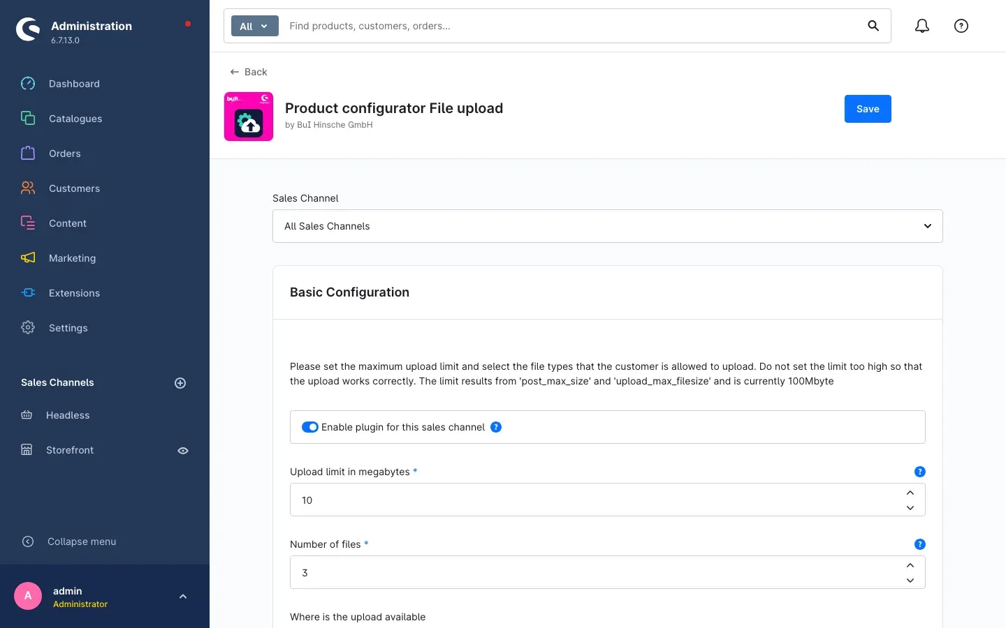 Plugin configuration page