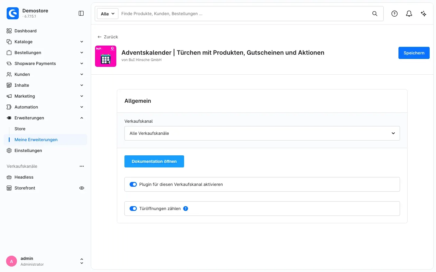 Konfigurationsseite des Plugins