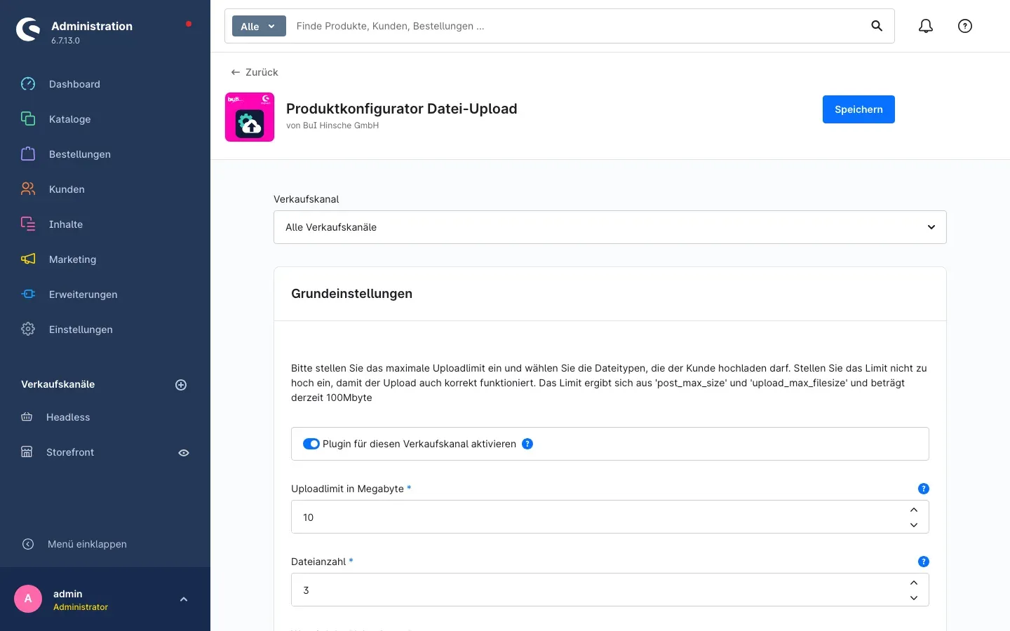 Konfigurationsseite des Plugins