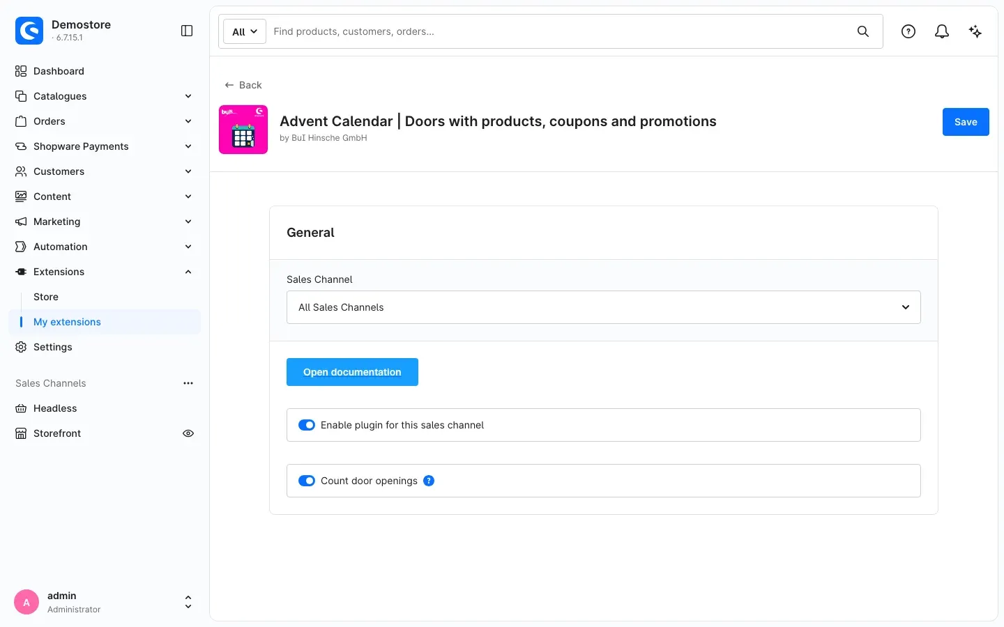 Configuration page of the plugin