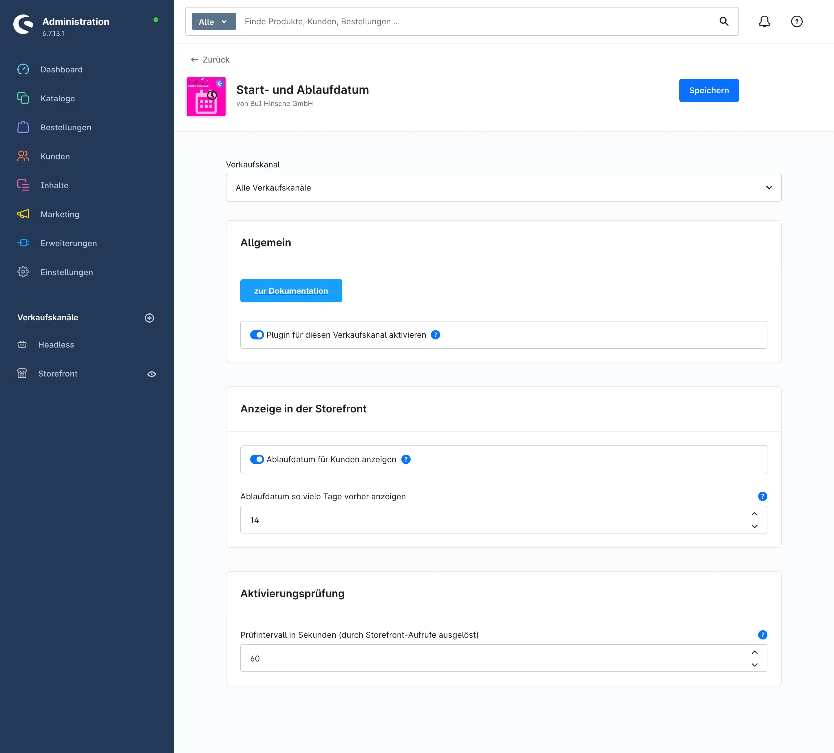 Konfigurationsseite des Plugins