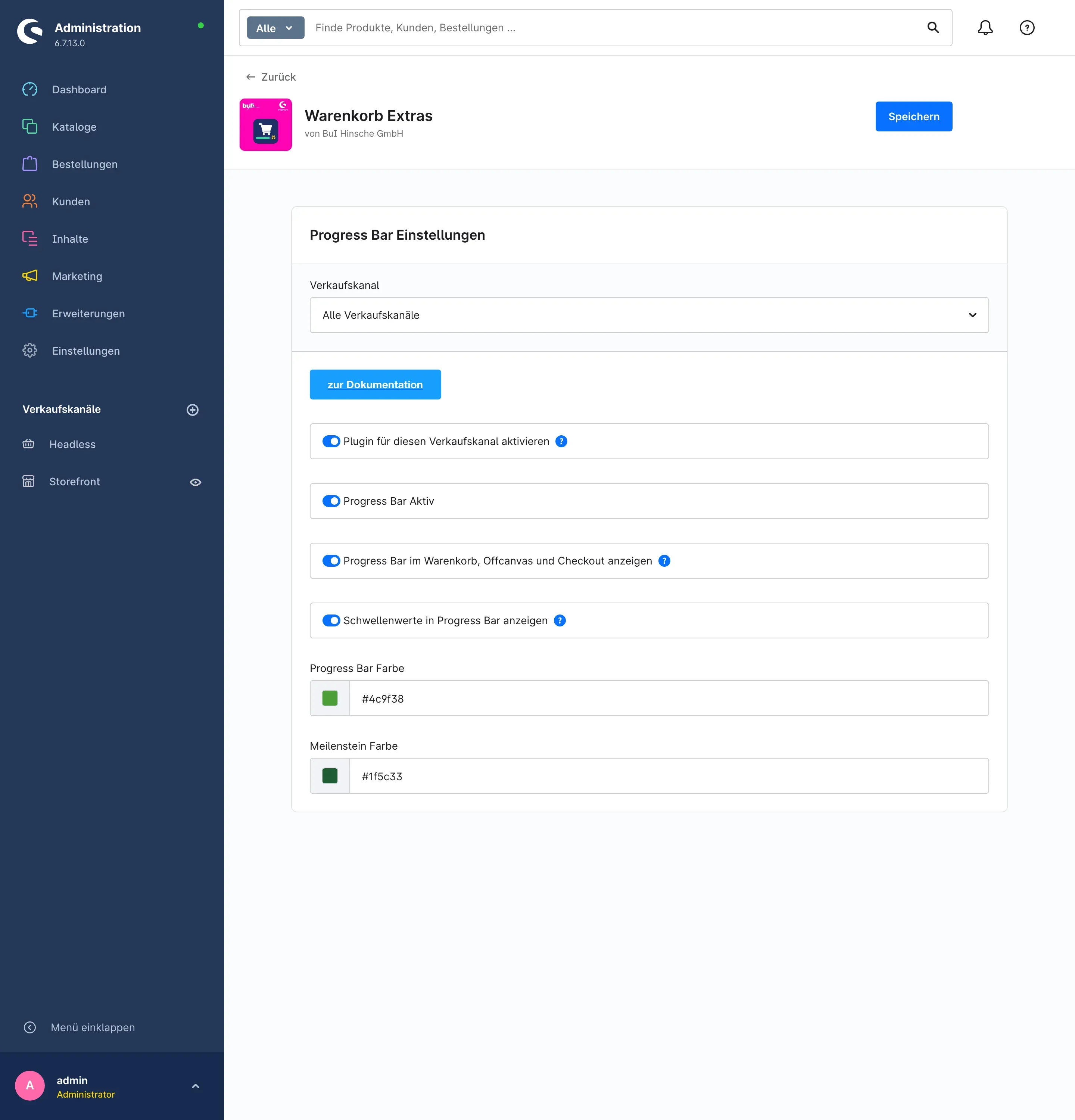Konfigurationsseite des Plugins