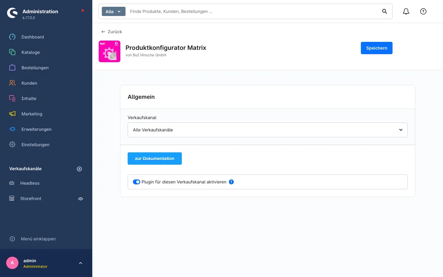 Konfigurationsseite des Plugins