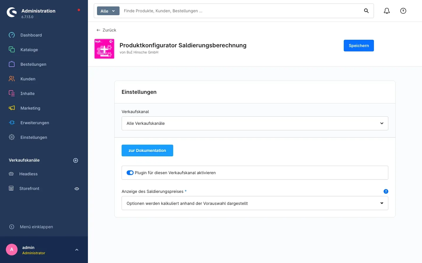 Konfigurationsseite des Plugins