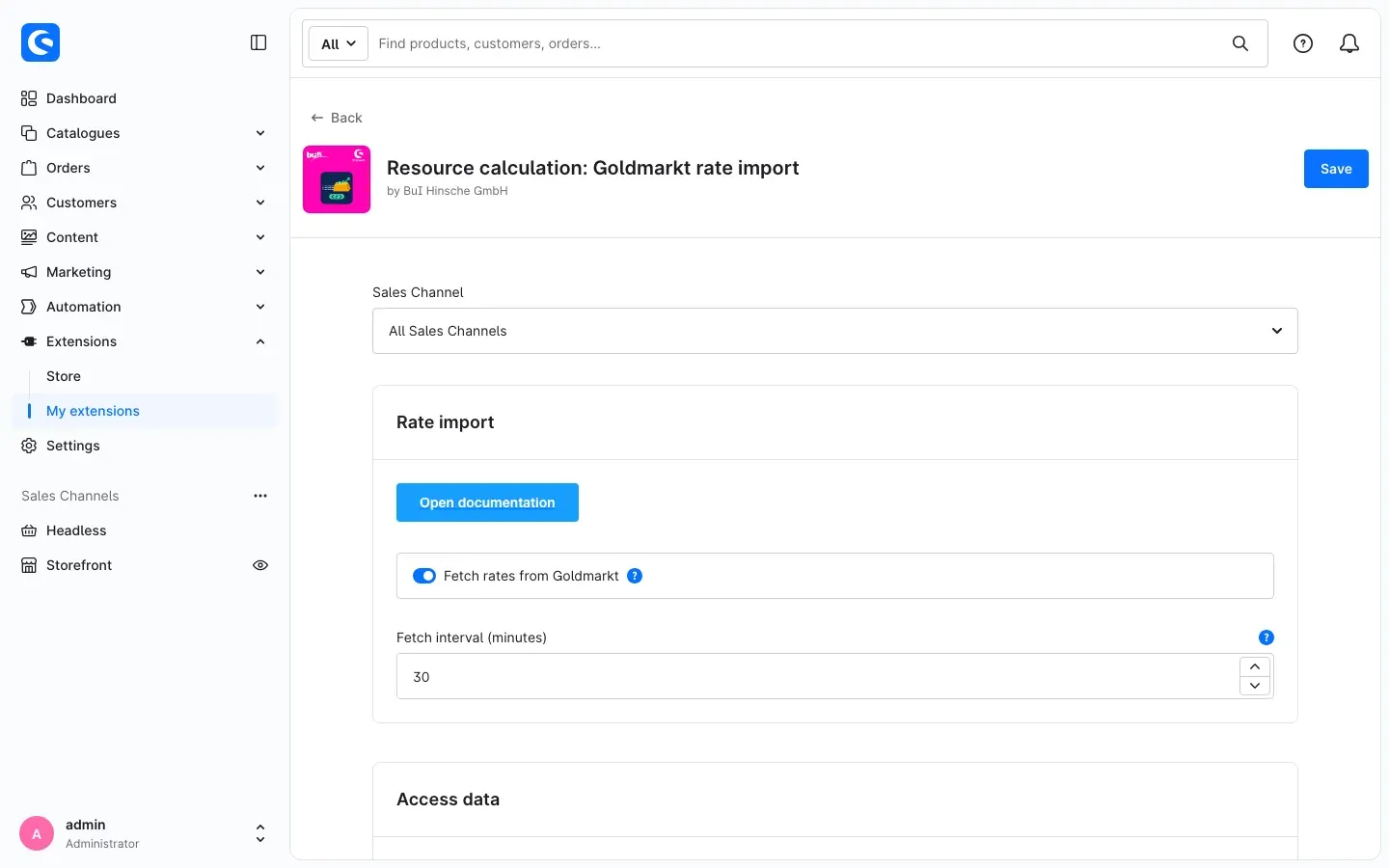 Configuration page of the plugin