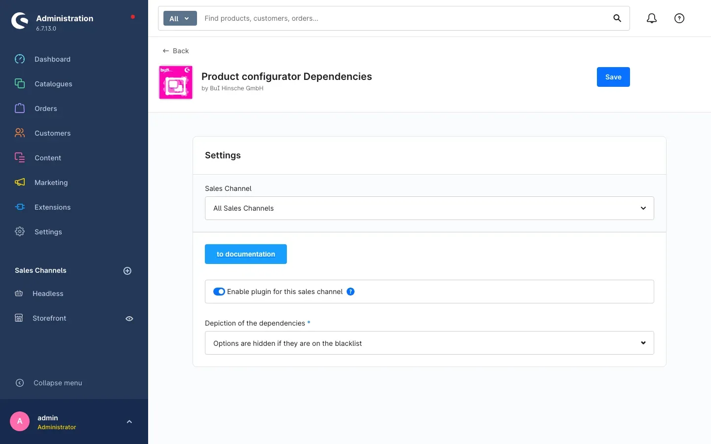 Plugin configuration page