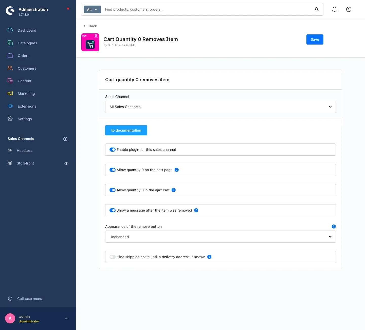 Plugin configuration page