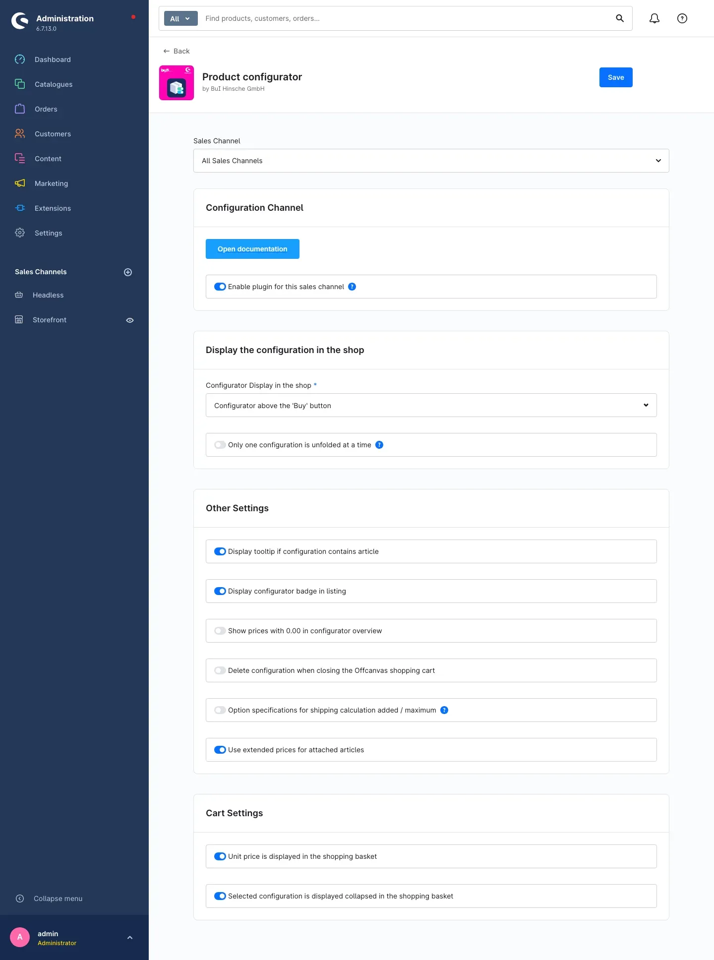 Plugin configuration page