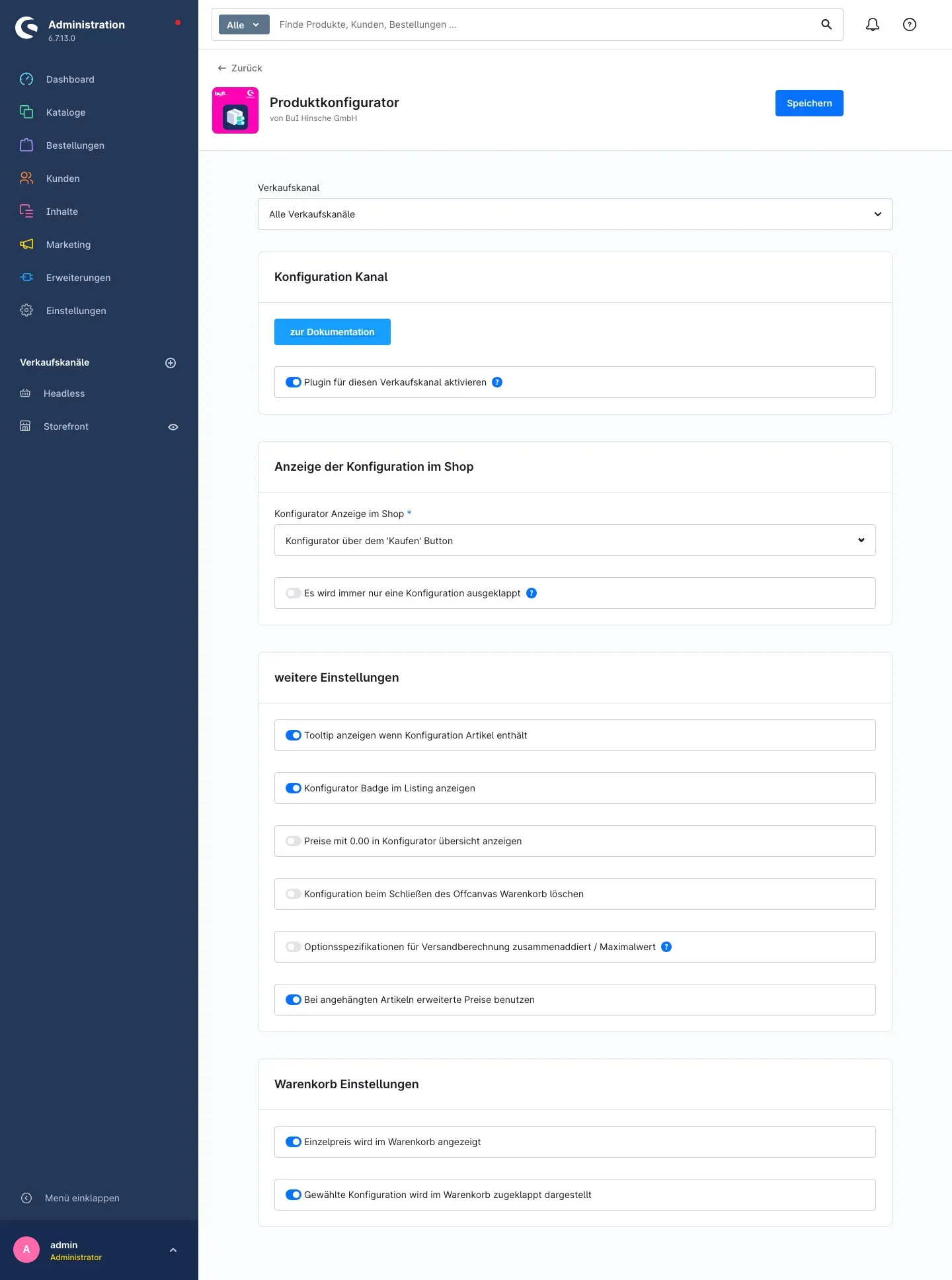 Konfigurationsseite des Plugins