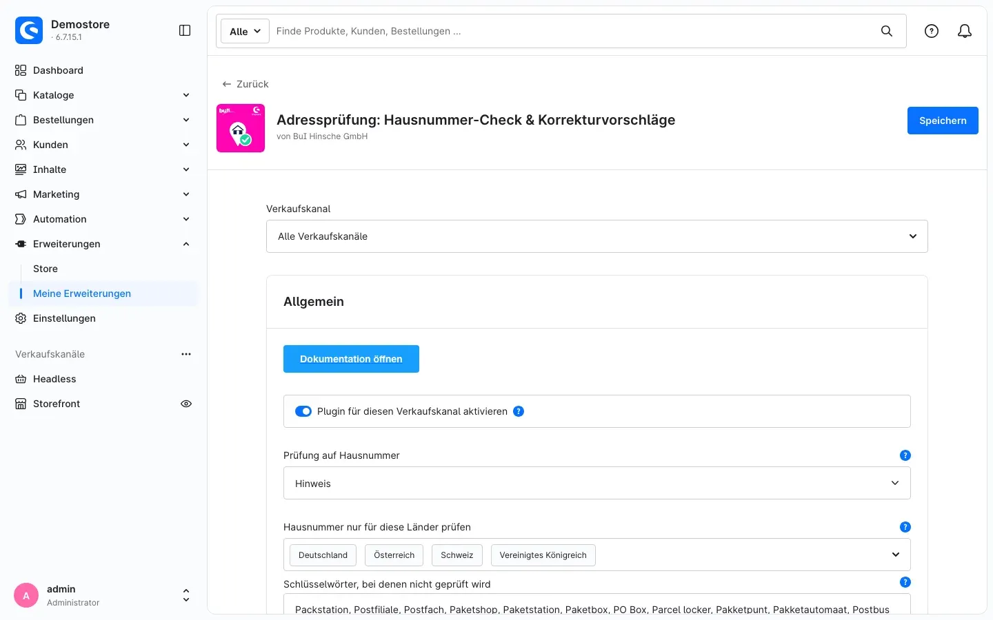 Konfigurationsseite des Plugins