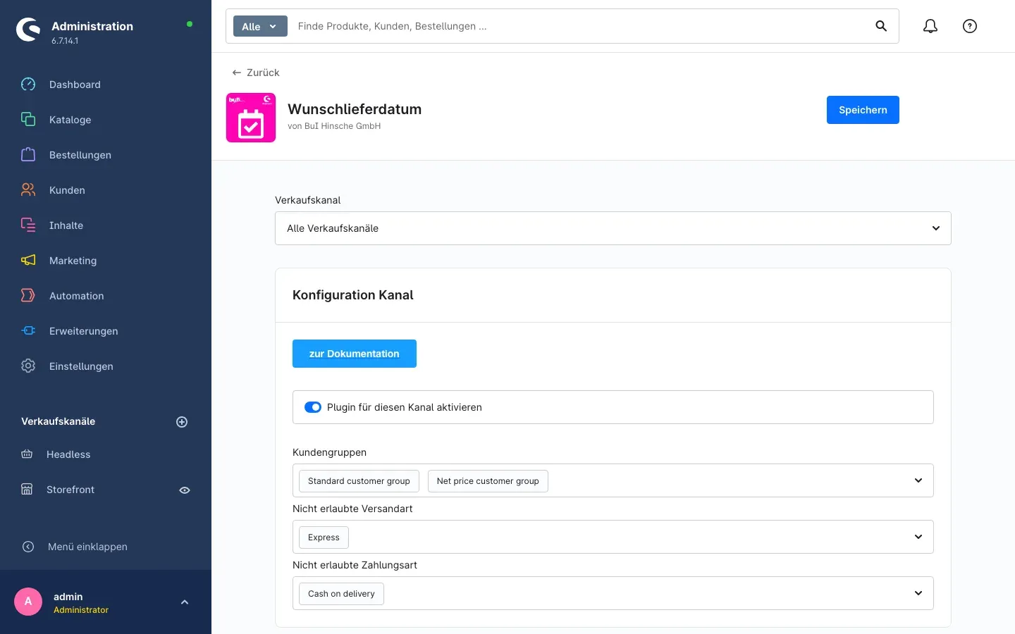 Konfigurationsseite des Plugins