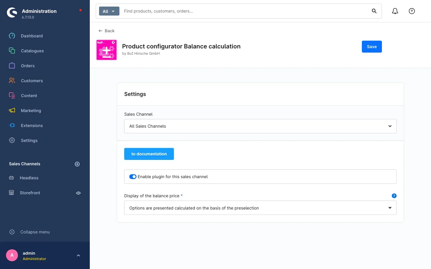 Plugin configuration page