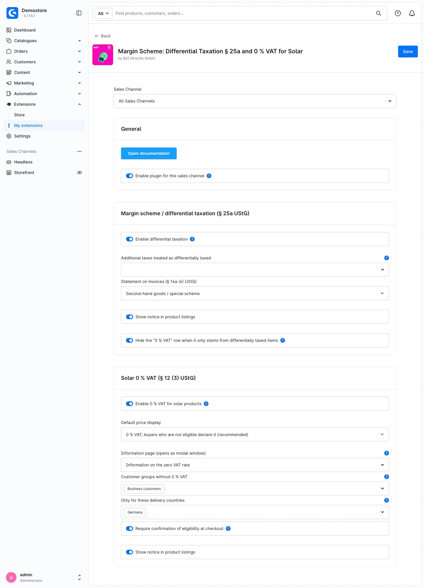 The plugin configuration page
