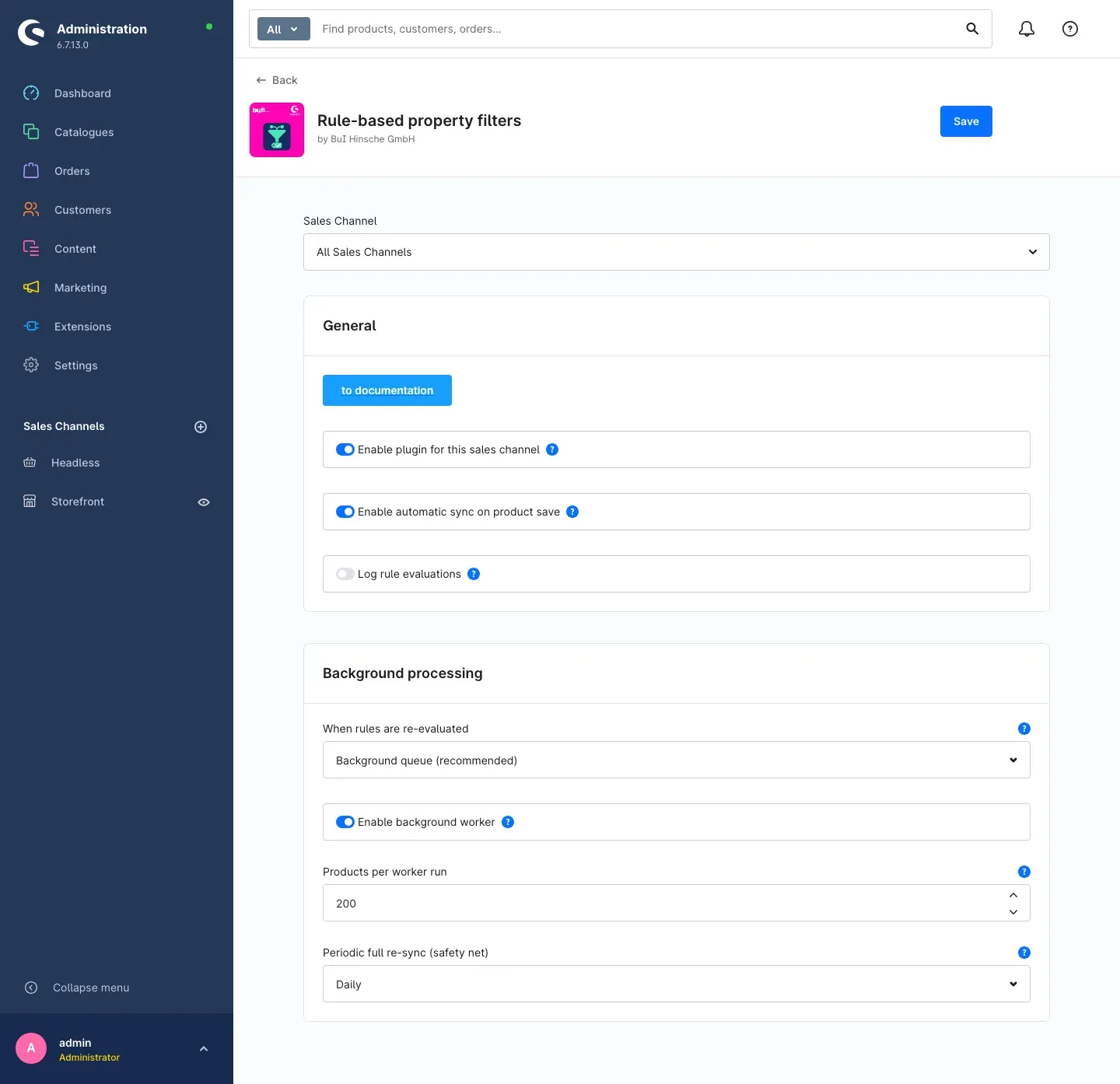 The plugin configuration page