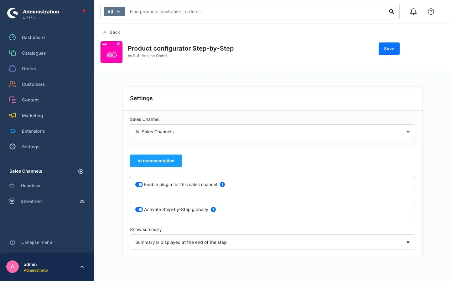 Plugin configuration page