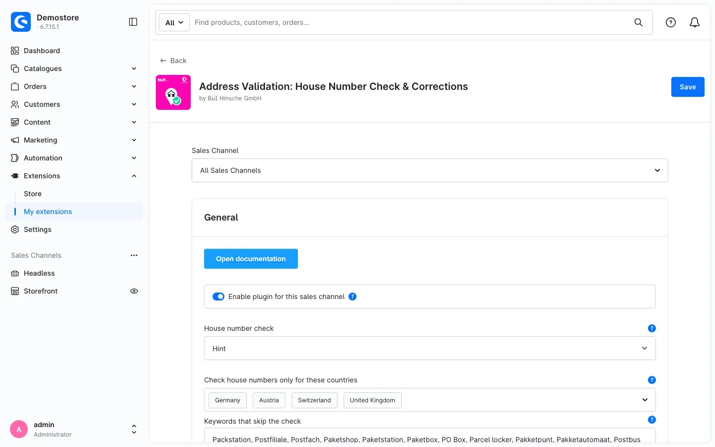 Plugin configuration page