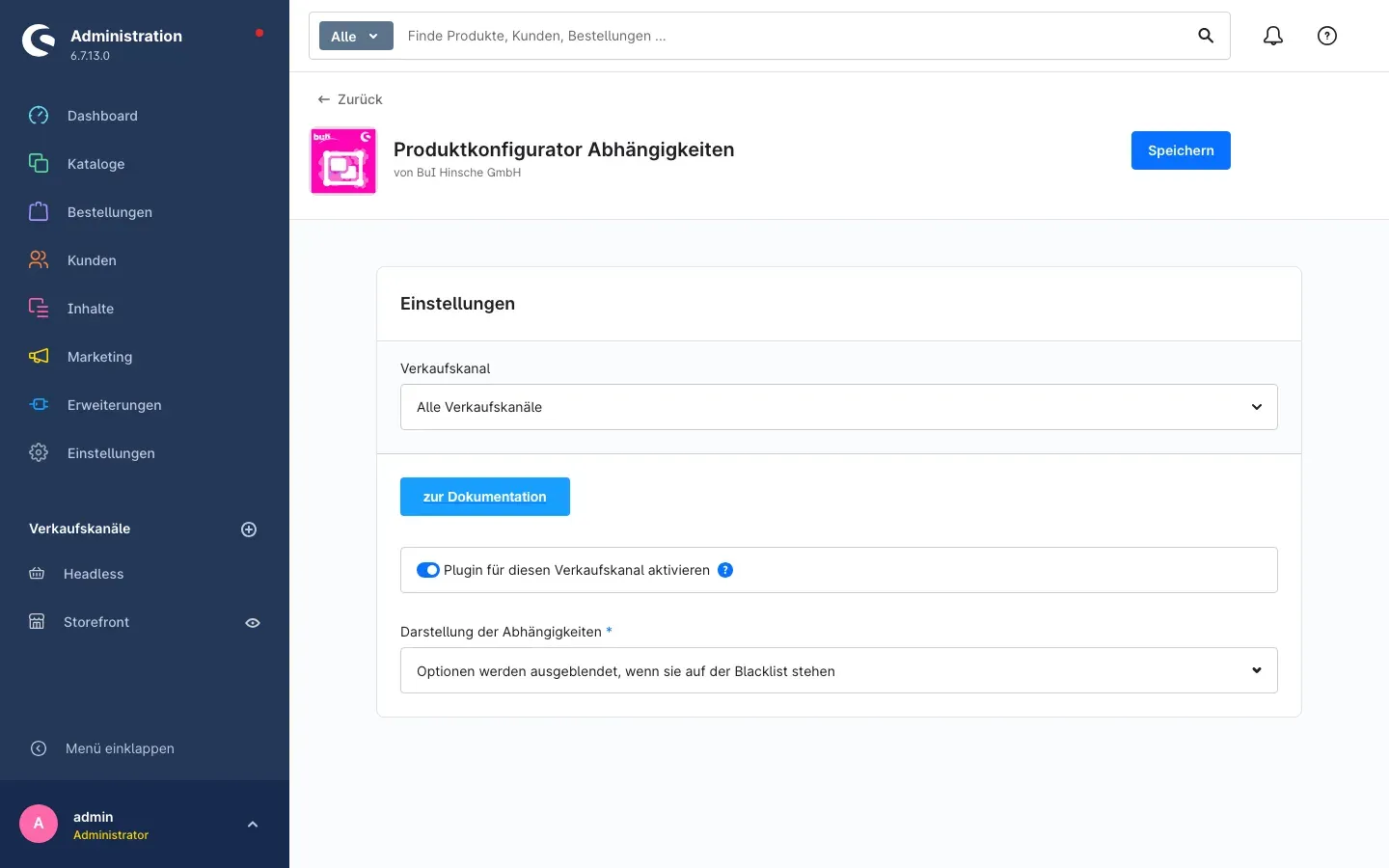 Konfigurationsseite des Plugins