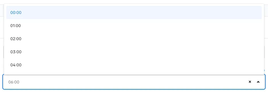 Geöffnete Auswahl der Uhrzeit