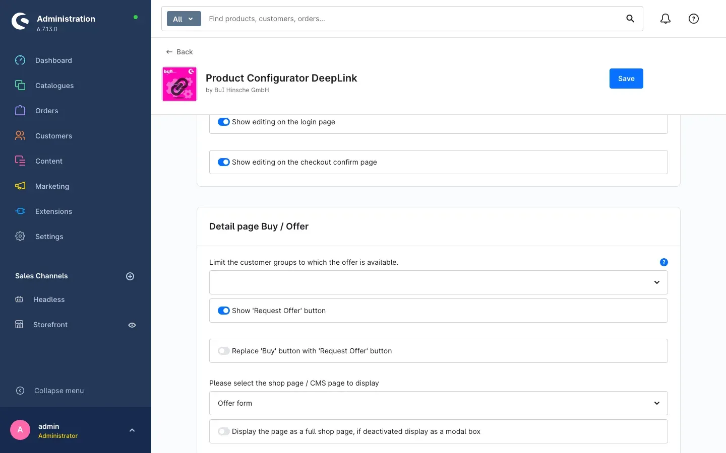 Configuration page, Detail page Buy / Offer card