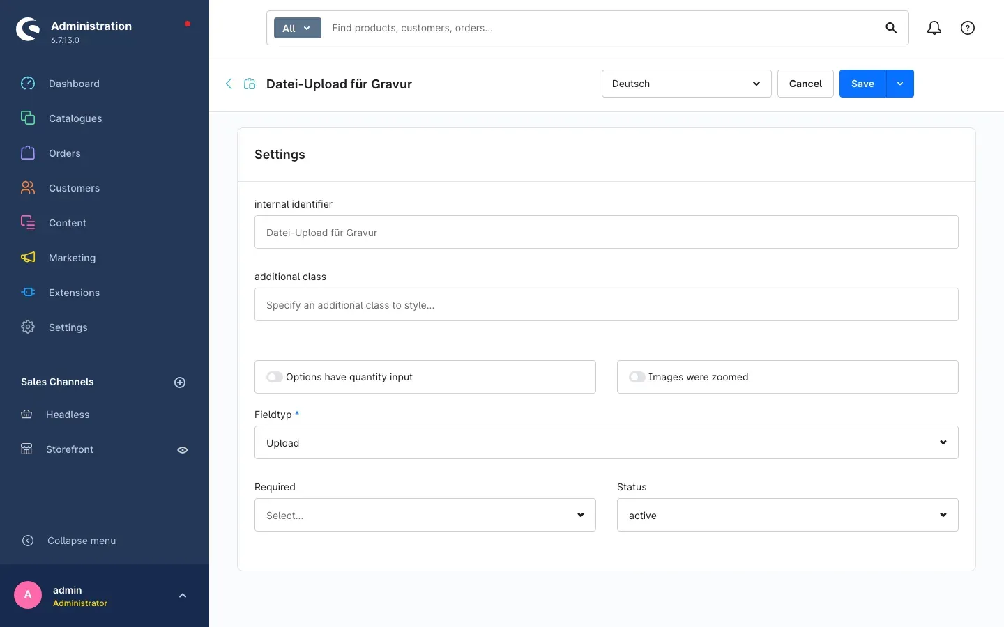 Configurator group with the field type Upload